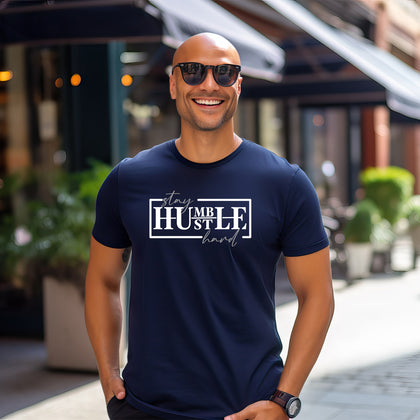 Stay Humble Hustle Hard T-shirt - Navy, White and Gray