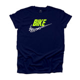 This T-shirt features the word "BIKE" adorned with a Metallic Chrome Vinyl Chain