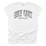 White t-shirt with 'GOLF CART Lifestyle'
