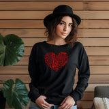 Heart of Love Women's Long Sleeve T-shirt - Black with Red Heart Design