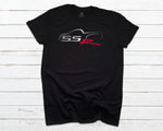 Chevy SSR Logo on a Black T-shirt - Metallic Silver and Red design.