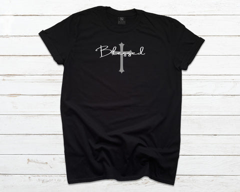 Blessed Black T-shirt with Gray Cross
