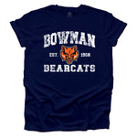 Bowman Bearcats Vintage White on a Navy T-shirt