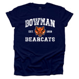 Bowman Bearcats Vintage White on a Navy T-shirt