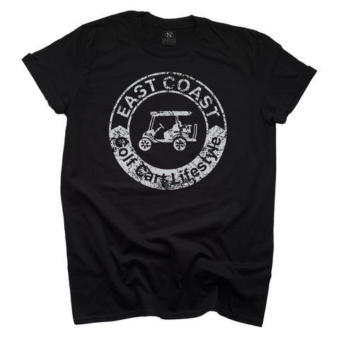 East Coast Golf Cart Lifestyle Rustic design on a White T-shirt