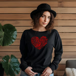 Heart of Love Women's Long Sleeve T-shirt - Black with Red Heart Design