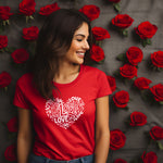 Heart of Love Women's T-shirt - Red with White Heart Design