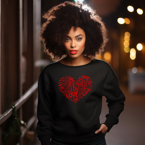 Heart of Love Women's Sweatshirt - Black with Red Heart Design