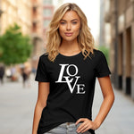 LV Love Women's Black T-shirt featuring the word Love in a stylish design