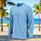 Long Sleeve Extreme Performance UPF 50+ Sun Protection Tee for Outdoor/Indoor Activities. Color: Blue Mist