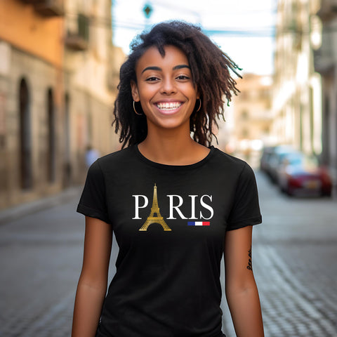 Paris Gold Tower Women's Slim-Fit Black T-shirt