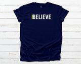 I Believe T-shirt Navy and Neon Green