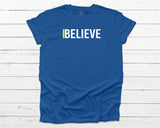 I Believe T-shirt Royal and Neon Green