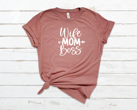 Wife-Mom-Boss T-shirt Heather Mauve
