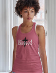 Women Blessed Christian tank top hot pink with black cross