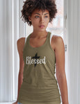 Women Blessed Christian tank top military with black cross