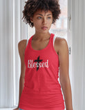 Women Blessed Christian tank top red with black cross