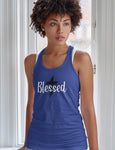 Women Blessed Christian tank top royal with black cross