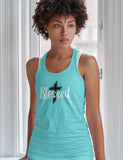 Women Blessed Christian tank top tahiti with black cross